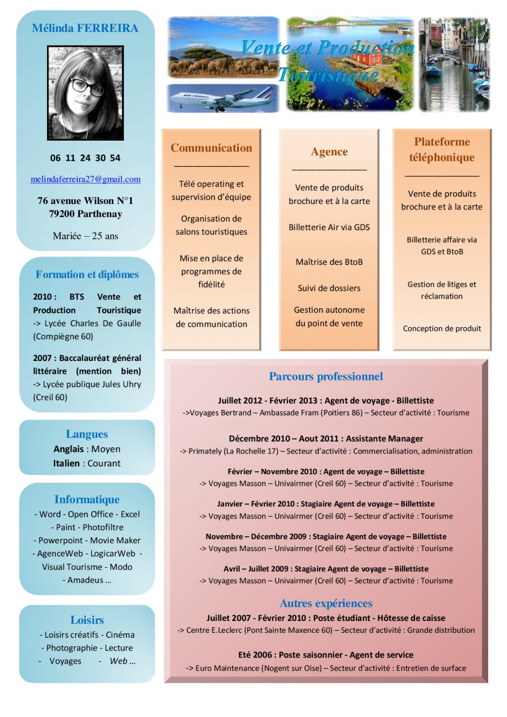 modele cv conseiller voyage