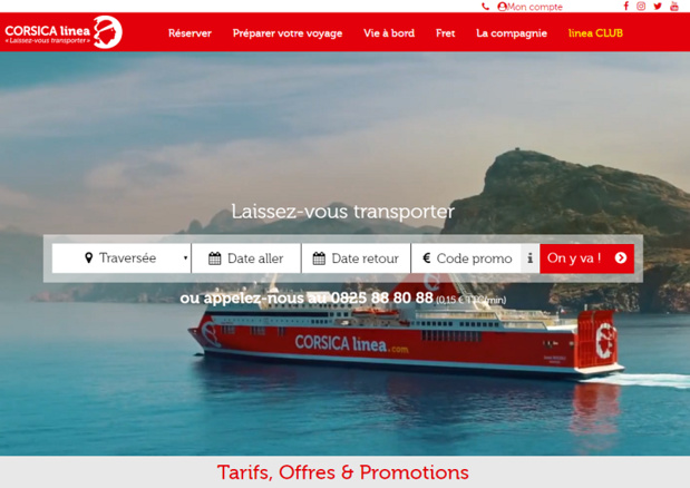 Le tout nouveau site Internet de Corsica Linea mis en ligne début janvier 2018 - Capture écran