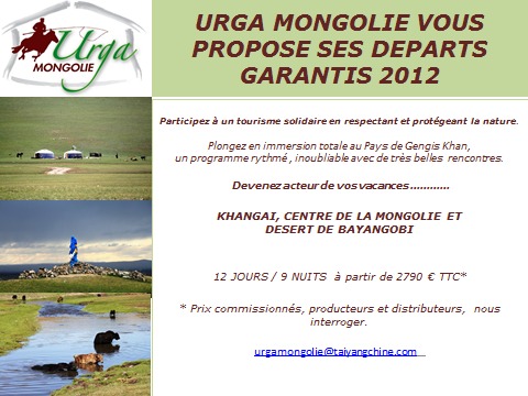 URGA MONGOLIE VOUS PROPOSE SES DEPARTS GARANTIS! URGA MONGOLIE VOUS PROPOSE SES DEPARTS GARANTIS!