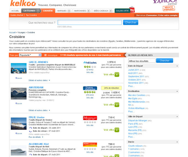 Offre voyages : partenariat LastMinute, PromoCroisière, CampingPromo et Kelkoo