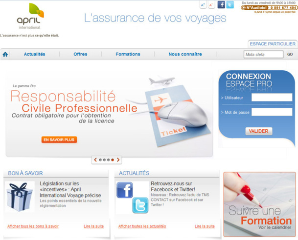 Le nouveau site web de TMS, sous les couleurs d'April International Voyage. - photo DR Le nouveau site web de TMS, sous les couleurs d'April International Voyage. - photo DR