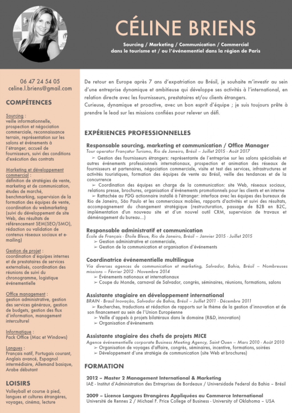 Cv Celine Specialiste Management International Sourcing