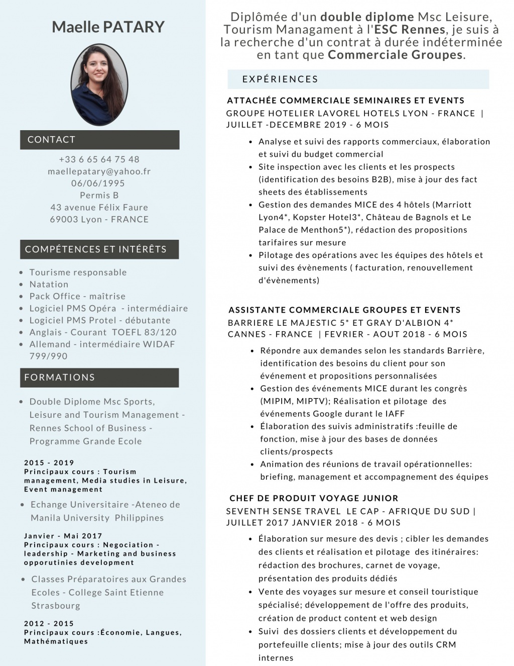 CV - Commerciale Voyages d'affaires / Chef de projet événementiel - (Lyon - 69)