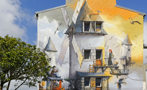 "Les Quatre moulins" mural by Wen 2, a street artist from Brest