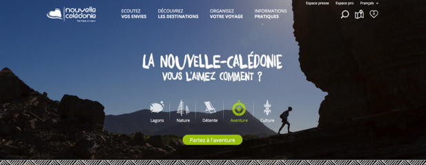 Capture d'écran du nouveau site Internet de Nouvelle-Calédonie Tourisme