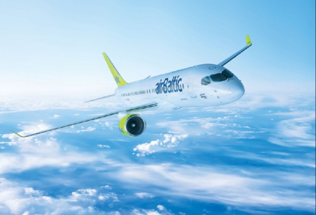 Un Bombardier CS300 de la compagnie airBaltic - DR
