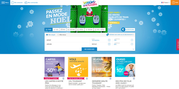 Voyages-SNCF a vendu de très nombreux billets de train pour la période de Noël 2016-2017, jeudi 13 octobre 2016 - Capture d'écran Voyages-SNCF a vendu de très nombreux billets de train pour la période de Noël 2016-2017, jeudi 13 octobre 2016 - Capture d'écran