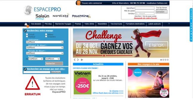 Le site pro de Salaün Holidays - Capture écran