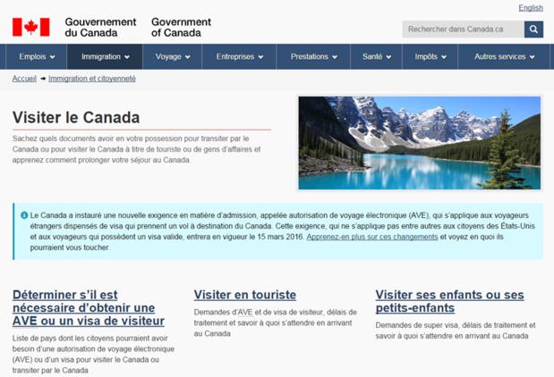 Après les USA c'est au tour du Canada de mettre en place un formulaire électronique payant /capture écran