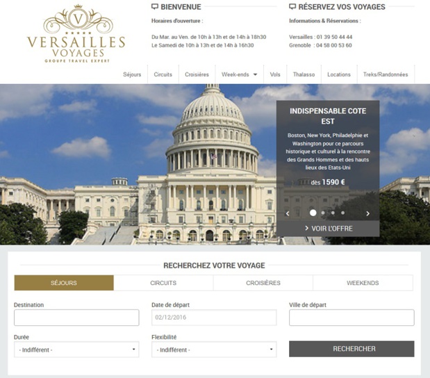 Le site Internet de Versailles Voyages a été refondu en partenariat avec SpeedMedia - Capture écran