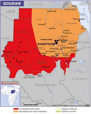 Dans la rubrique Conseils aux Voyageurs de son site Internet, le Quai d'ORsay déconseille les déplacements au Soudan - DR : Conseils aux Voyageurs