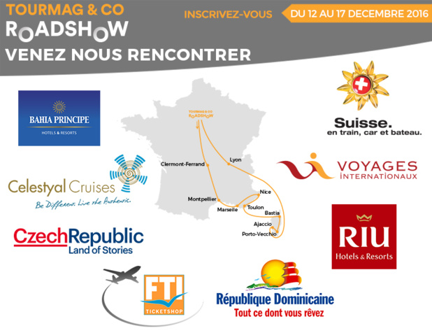 Les partenaires du TourMaG & Co Roadshow passeronta à Clermont-Ferrand, Montpellier, Toulon, Nice, Marseille, Porto-Vecchio, Bastia, Ajaccio et Lyon - DR