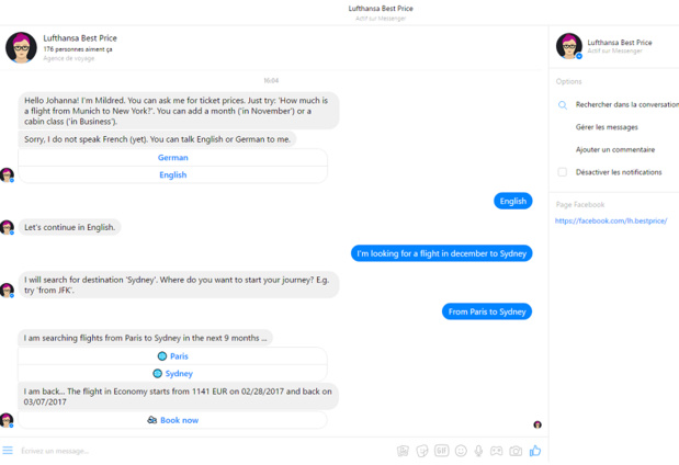 Le chatbot peut chercher un voyage dans les neuf prochains mois mais si la date est trop avancée, la recherche peut être restreinte à un jour, à un mois, ou à un jour férié spécifique (c) test du chatbot