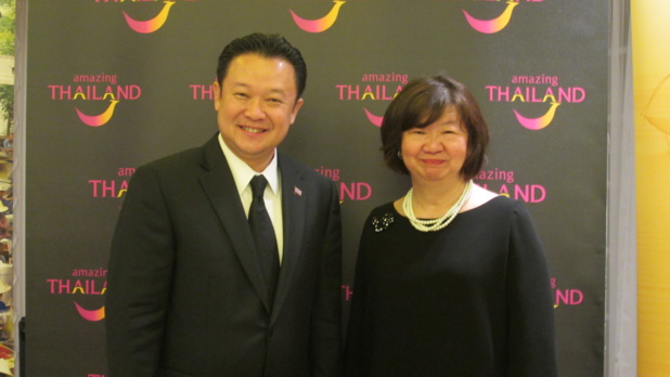 Monsieur Yuthasak Supasorn "Governor Tourism Authority of Thailand" et Madame  Areerat Chunprapanusorn directrice de l'Office du Tourisme implanté en France. Photo MS.