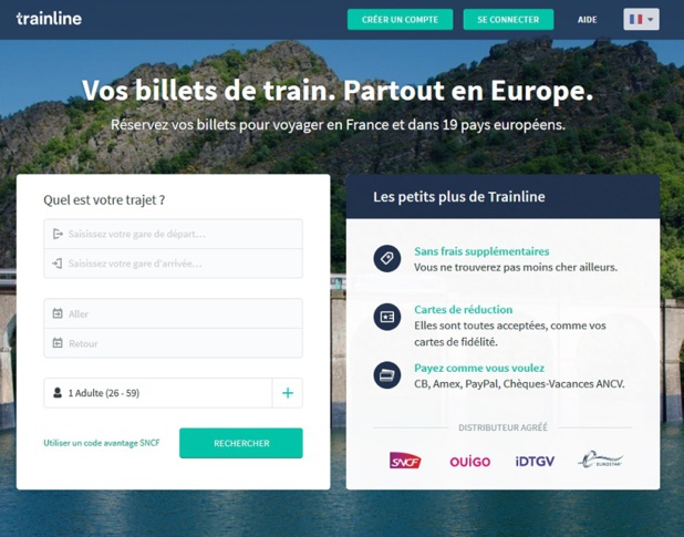 Le site Trainline spécialiste de la vente de billets de train - Capture écran
