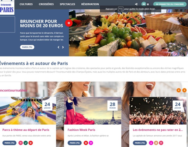 Le site présente différentes catégories pour une recherche plus facile par département ou thématiques - DR : Capture d'écran Evenementsaparis.com