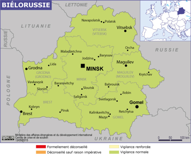 La carte de la Biélorussie publiée par le MAE - Carte MAE La carte de la Biélorussie publiée par le MAE - Carte MAE