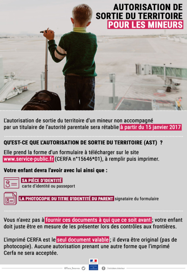 Retour de l'autorisation de sortie du territoire pour les mineurs dès le 15 janvier Retour de l'autorisation de sortie du territoire pour les mineurs dès le 15 janvier