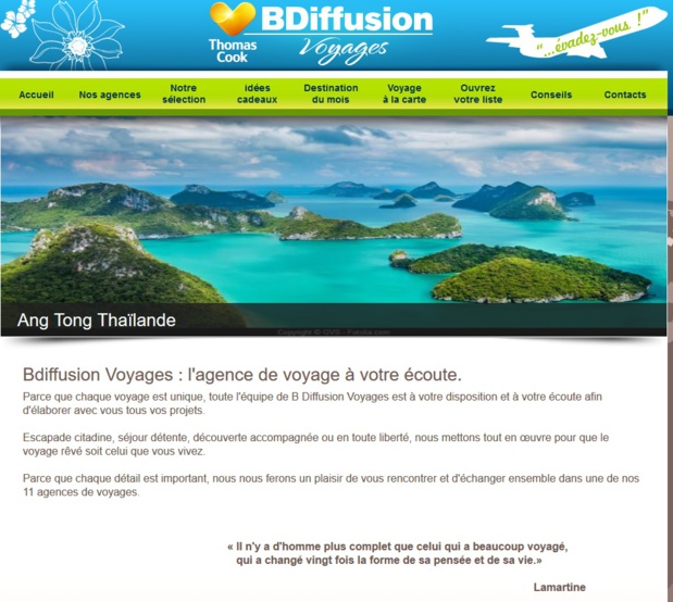 Le site Internet de B Diffusion Voyages - Capture écran