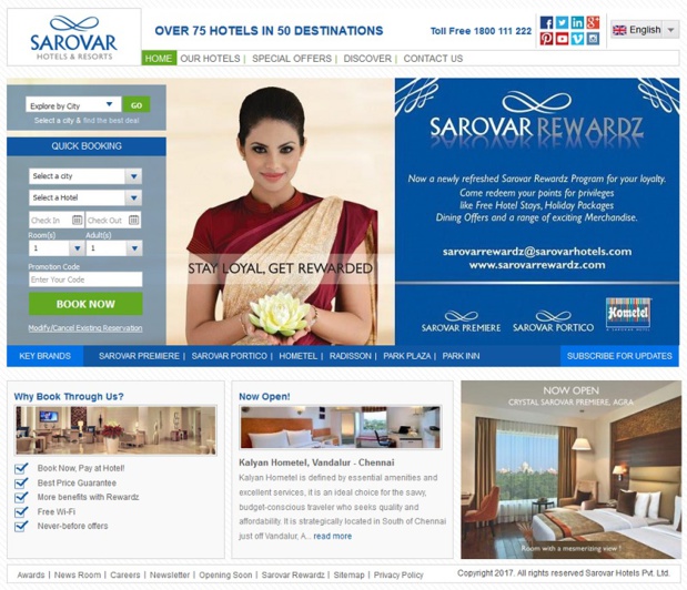 Le site internet de Sarovar Hotels en Inde - Dr Capture écran Le site internet de Sarovar Hotels en Inde - Dr Capture écran