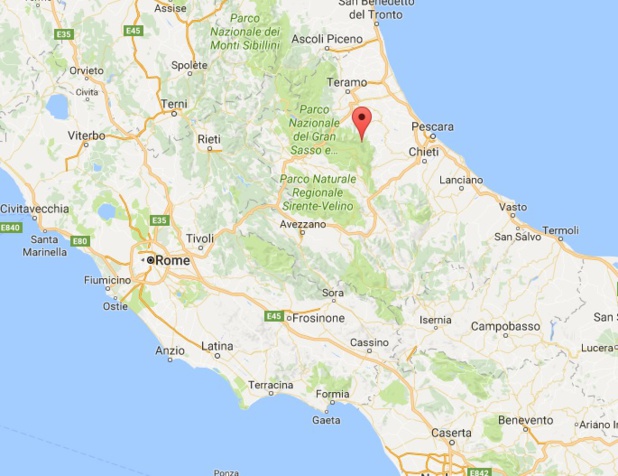 Un hôtel a été enseveli dans une avalanche en Italie à Rigopiano, suite aux séismes et aux répliques survenus mercredi - DR google map