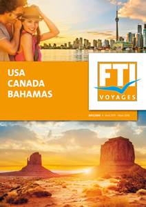 La couverture de la nouvelle brochure "USA-Canada-Bahamas" de FTI Voyages - DR : FTI Voyages