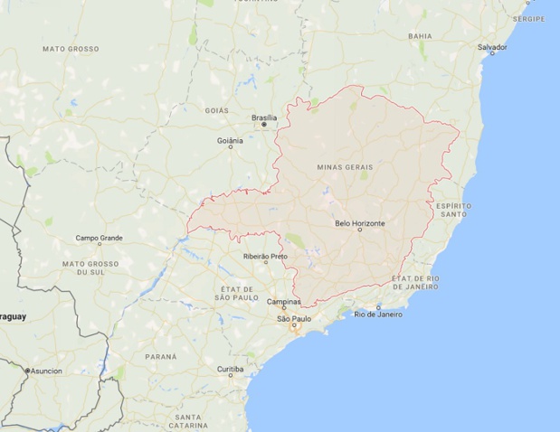 Brésil : épidémie de fièvre jaune dans les Etats du Minas Gerais et de l’Espirito Santo - DR GoogleMap