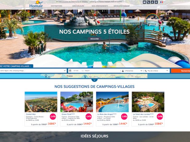 La navigation devient plus intuitive, le graphisme épuré, et repensé pour faciliter l'accès à l’ensemble des informations utiles selon les différents profils de clients "campeurs" (c) capture Homair La navigation devient plus intuitive, le graphisme épuré, et repensé pour faciliter l'accès à l’ensemble des informations utiles selon les différents profils de clients "campeurs" (c) capture Homair