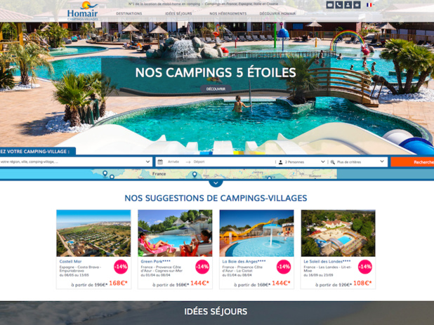 La navigation devient plus intuitive, le graphisme épuré, et repensé pour faciliter l'accès à l’ensemble des informations utiles selon les différents profils de clients "campeurs" (c) capture Homair