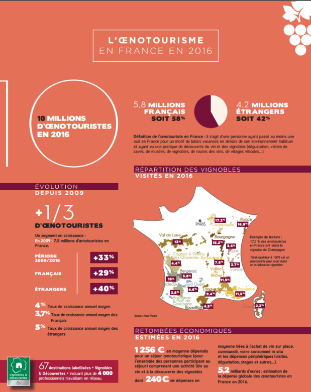 Oenotourisme : un marché en hausse de plus de 30 % entre 2009 et 2016 en France