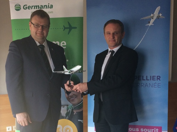 Claus Altenburg, directeur commercial de Germania et Emmanuel Brehmer, président du directoire de Aéroport Montpellier Méditerranée - DR : AMM