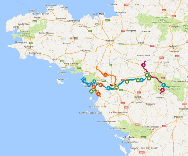 Les différents itinéraires proposés par Group'AVélo, premier réseau d'hébergements labellisés Accueil Vélo - DR capture écran