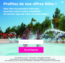 Pop-in contextualisée et personnalisée selon thématique et origine trafic du site © Siblu Pop-in contextualisée et personnalisée selon thématique et origine trafic du site © Siblu