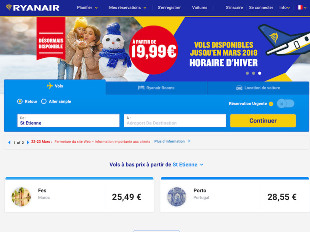 Le site et l'application mobile de Ryanair seront indisponibles pendant 8 heures - Capture d'écran Ryanair