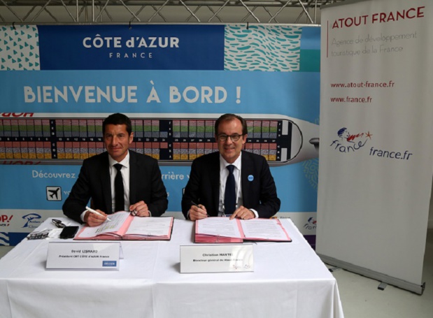 Le 21 mars 2017, David Lisnard, président du CRT Côte d’Azur et Christian Mantei, directeur général d’Atout France signent un partenariat pour relancer la destination Côte d'Azur sur les marchés internationaux. DR: CRT Côte d'Azur France