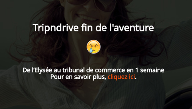 Tripndrive annonce la fin de ses activités sur son site Internet - Capture d'écran