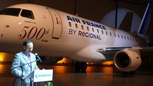 Jean-Yves Grosse, Pdg de Régional Airlines, samedi au siège d'Embraer Jean-Yves Grosse, Pdg de Régional Airlines, samedi au siège d'Embraer