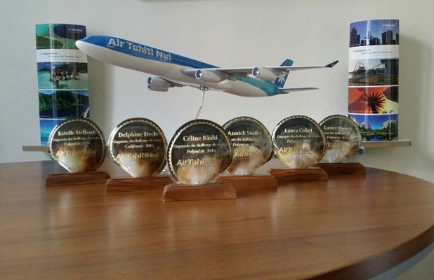 Les trophées des gagnants du challenge de ventes d'Air Tahiti Nui - DR Les trophées des gagnants du challenge de ventes d'Air Tahiti Nui - DR