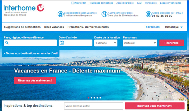 Interhome est une plateforme de location de vacances en ligne - Capture d'écran