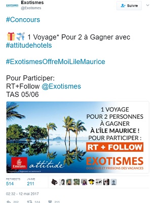 Exotismes lance un jeu concours sur Twitter