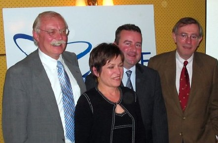 Etienne de Nil président du comité d’orientation, Ludwinne Callens, sales manager, Wilfried Lauwers et Bernard Philippart de Foy, créateurs et organisateurs de BTExpo