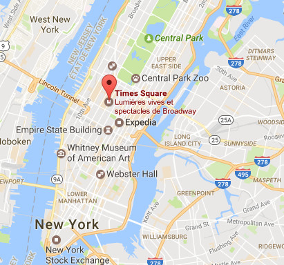 Time Square est un lieu très touristique au coeur de New York - DR : Google Maps