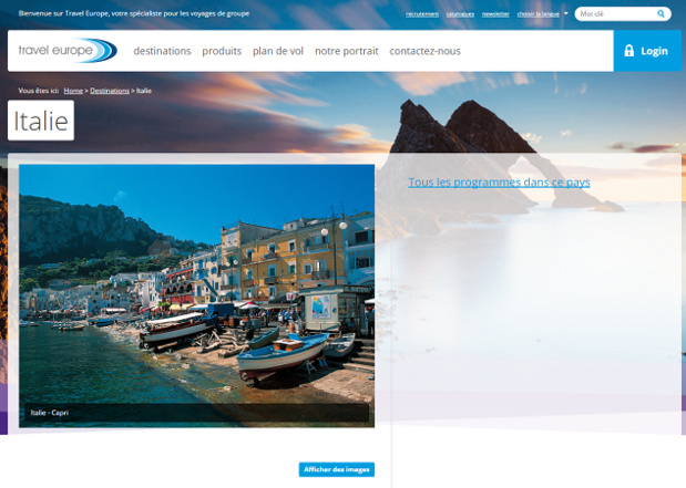 La page de présentation de l'Italie sur le site Internet de Travel Europe - Capture d'écran
