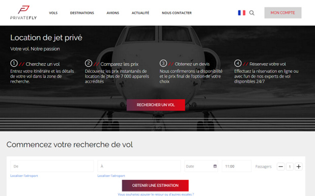 PrivateFly rénove son site Internet et présente un nouveau logo - Capture d'écran