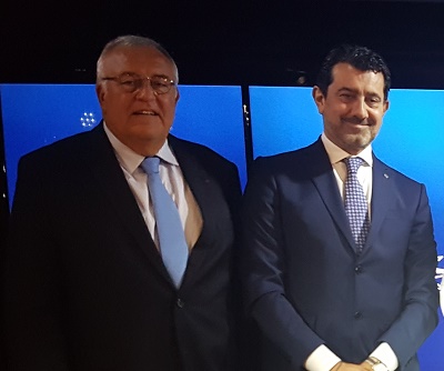 Patrick Alexandre, Directeur général Commercial, Ventes et Alliances d'Air France-KLM et Gianni Onorato, Président-directeur général de MSC Croisières sur MSC Meraviglia ce week-end pour le baptême du navire - Photo CE