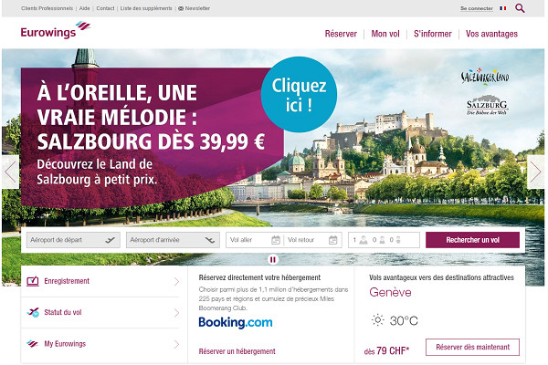 La navigation est l'affichage du nouveau site internet d'Eurowings sont adaptés aux visiteurs handicapés - Capture d'écran La navigation est l'affichage du nouveau site internet d'Eurowings sont adaptés aux visiteurs handicapés - Capture d'écran