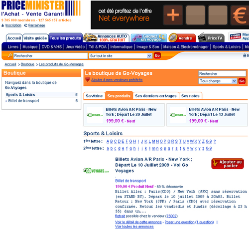 Go voyages : billets Paris/New York en ''Stand By'' sur PriceMinister Go voyages : billets Paris/New York en ''Stand By'' sur PriceMinister