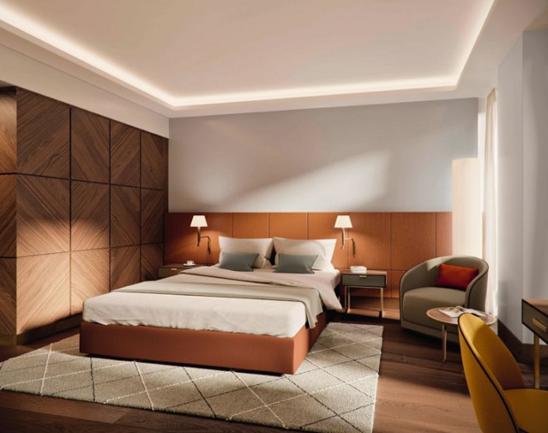 Une des chambres du nouvel hôtel Mövenpick Hotels & Resorts en Suisse à Bâle. - DR
