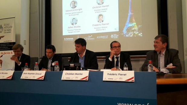 Edward Arkwright directeur général du groupe ADP, Julien Nicolas directeur France de Voyages-sncf.com, Christian Mantéi  directeur général d’Atout France et Frédéric Pierret ancien directeur exécutif de l’OMT et directeur général  de l’Alliance 46.2.MS. Edward Arkwright directeur général du groupe ADP, Julien Nicolas directeur France de Voyages-sncf.com, Christian Mantéi  directeur général d’Atout France et Frédéric Pierret ancien directeur exécutif de l’OMT et directeur général  de l’Alliance 46.2.MS.