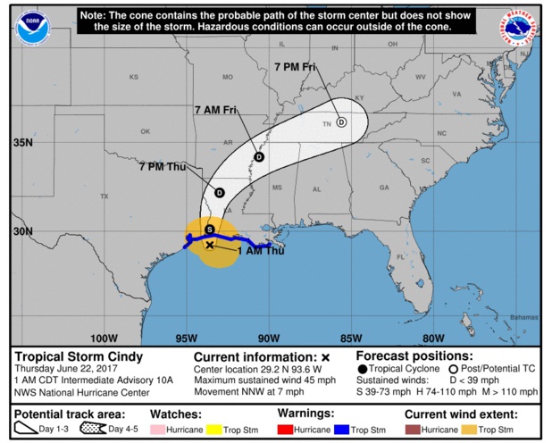 Etats-Unis : la tempête Cindy attendue jeudi sur les côtes du Texas et de Louisiane
